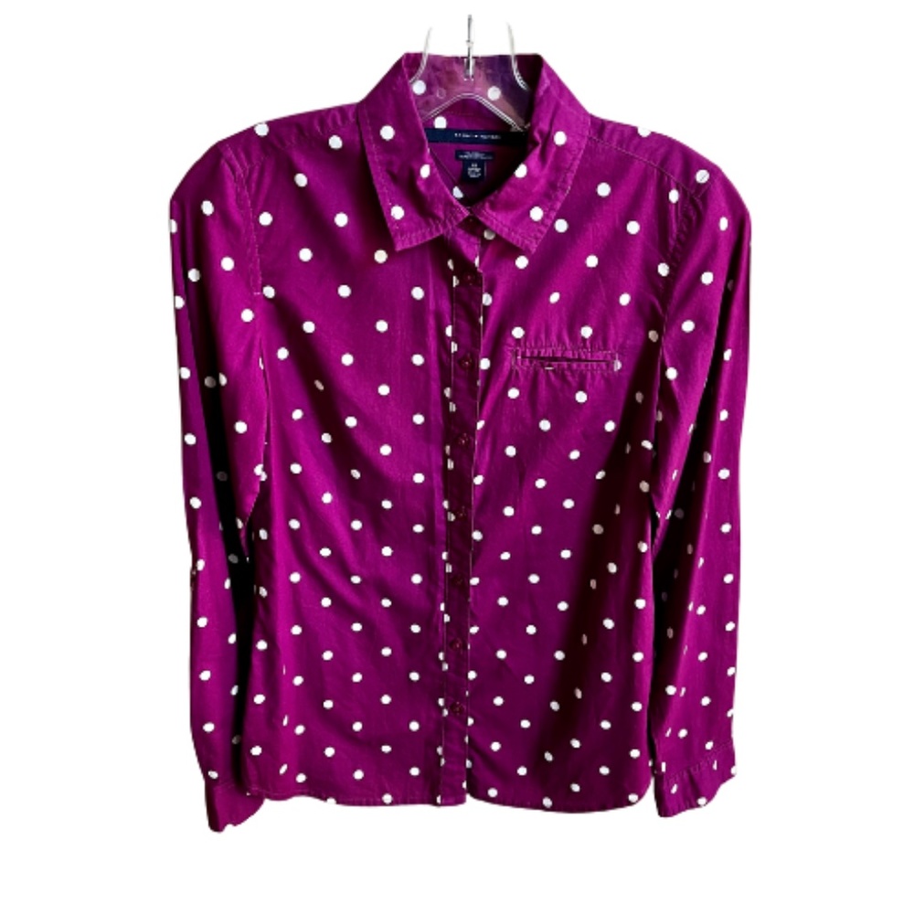 Tommy Hilfiger Purple Polka Dot Button Down Shirt. Size XS.